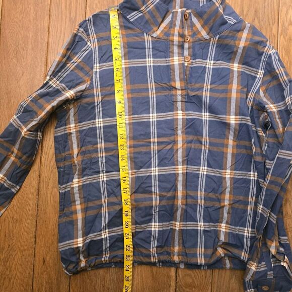 L.L. Bean Signature Women's L Grayish Blue Plaid 1/4 Button Pullover Drawstring - Picture 11 of 14